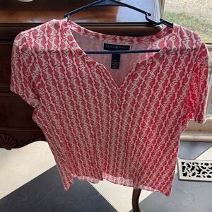 Karen Scott Red and White Patterned Short Sleeve Top